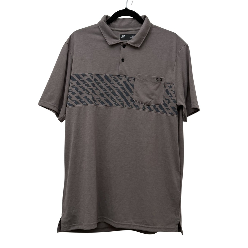 OAKLEY Men's XL, Sand Stripe Hydrolix Storm Front Pocket Polo